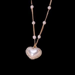 Beautiful Pearl Heart & Diamond Gold Toned Necklace